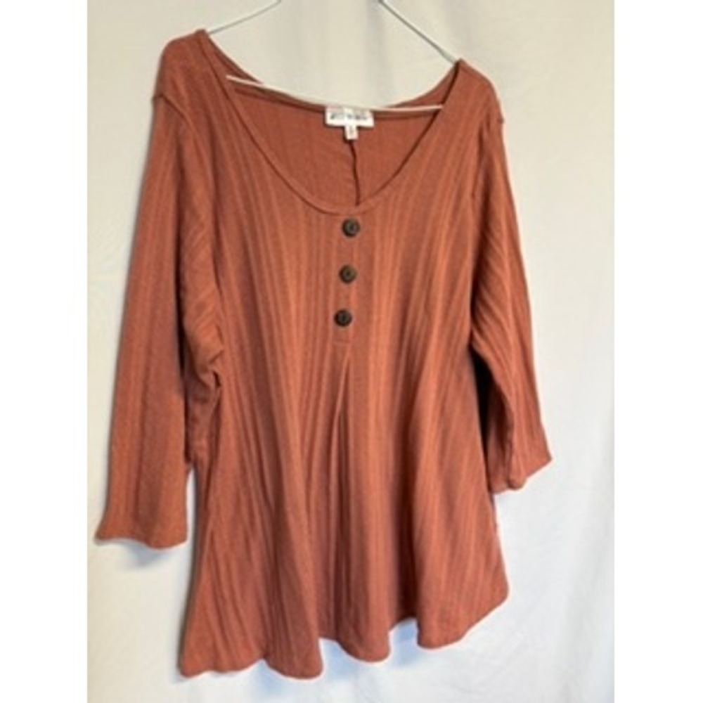 Star Vixen Women 3X Rust Ribbed Henley Top 3/4 Sleeve Scoop Neck Terracotta Plus - Picture 2 of 7